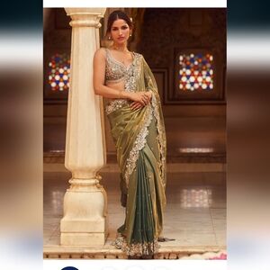 Moss Green Embroidered Silk Saree